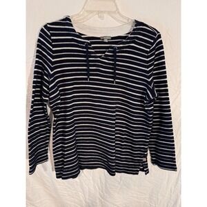 Women's Pullover Sweater by Talbots Blue and White Stripe V-Neck Size‎ LP